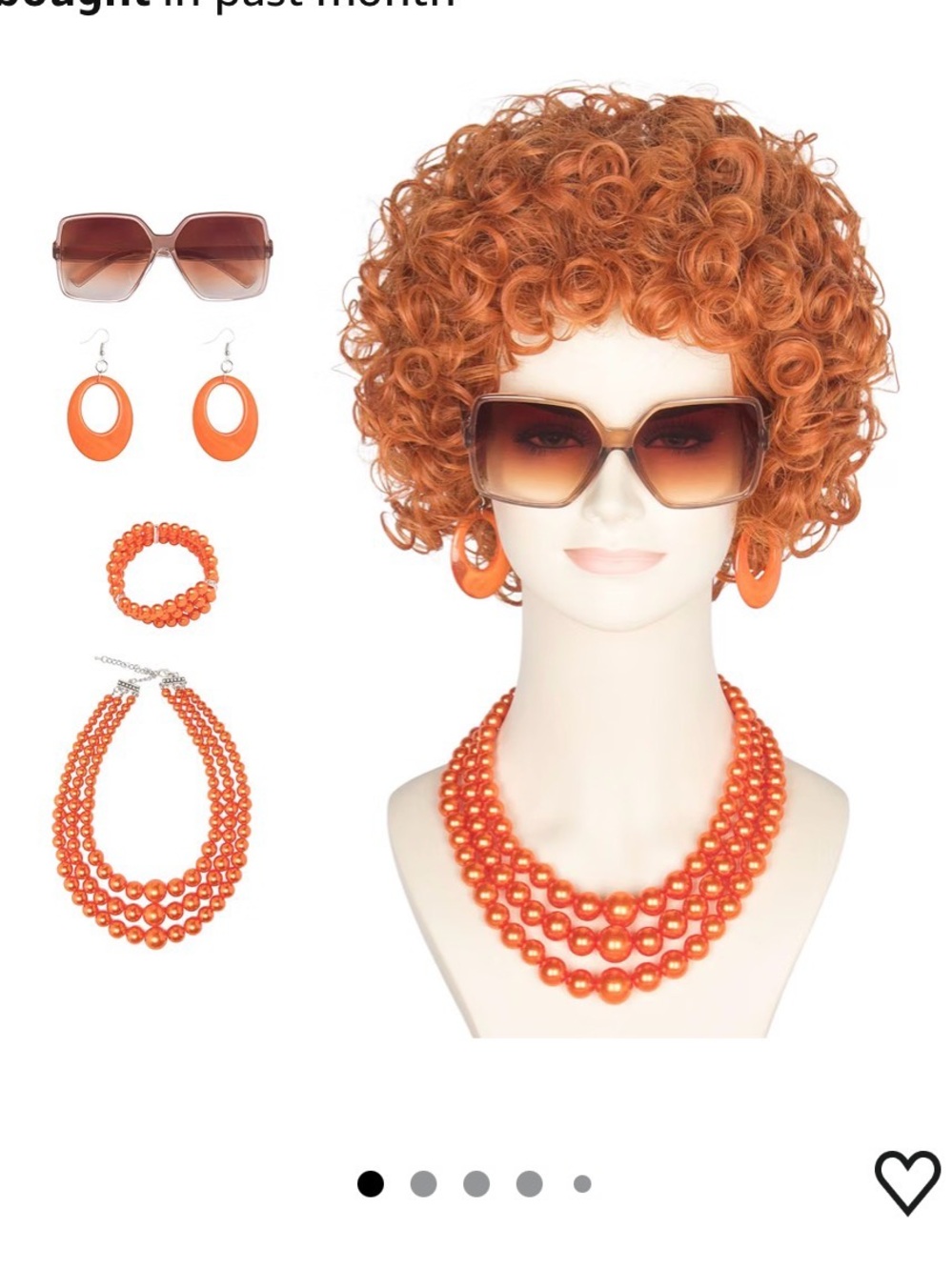 Orange/Red Curly wig with matching accessories. Three’s Company Roper inspired